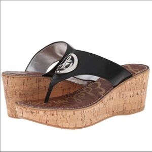 Sam Edelman Ruth Black Logo Wedges Flip Flops Thong Sandals size 10